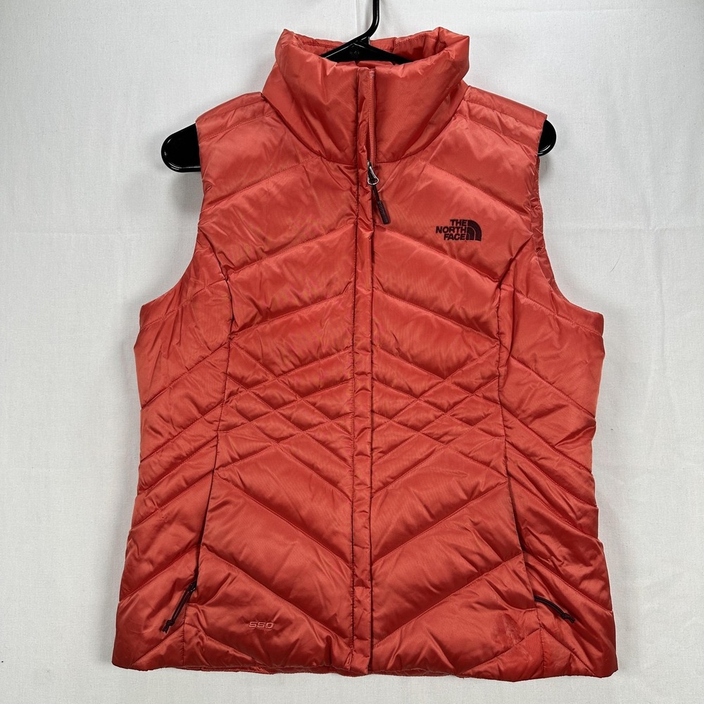 The North Face 550 Down Aconcagua 3 Vest Womens Medium Salmon Quilted Puffer Zip
